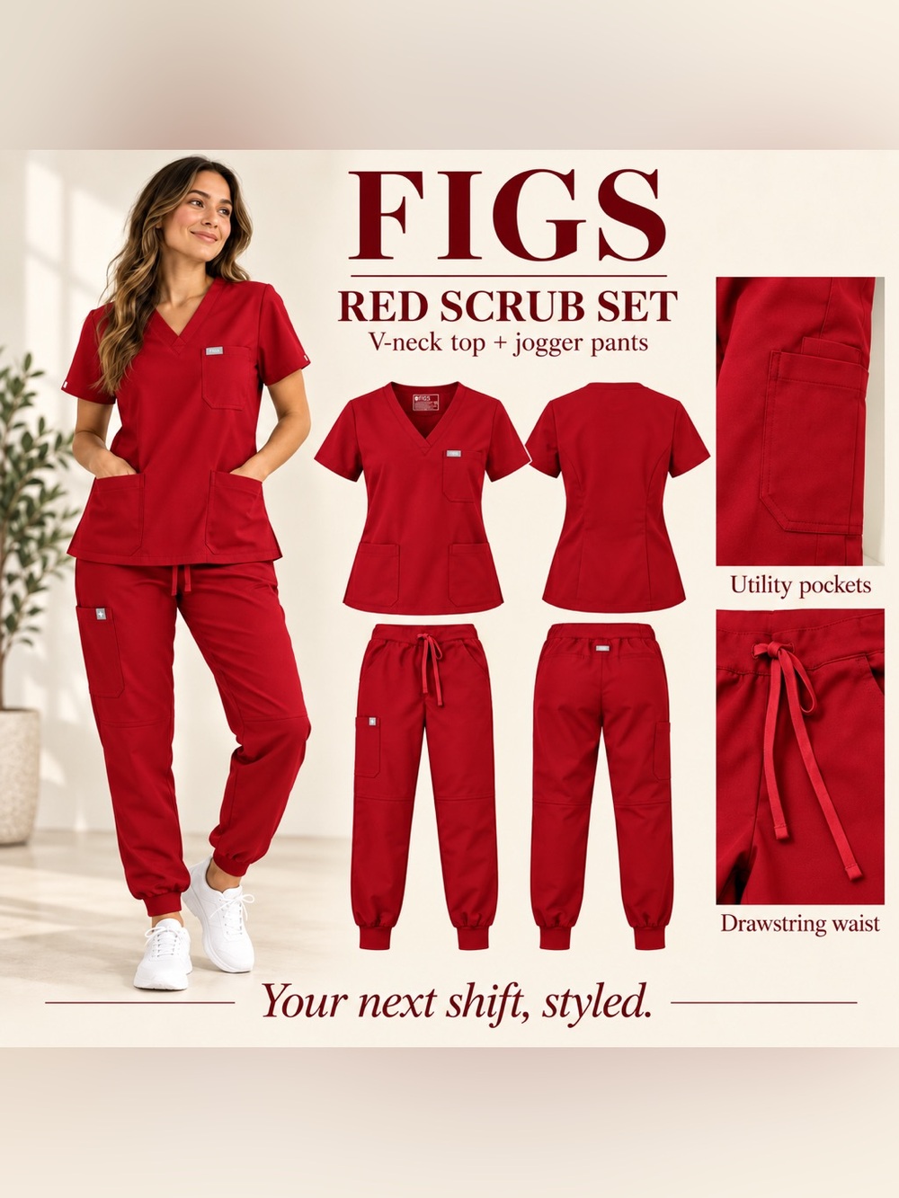 FIGS SET Red V-Neck Scrub Top and Jogger Pants
Technical collection